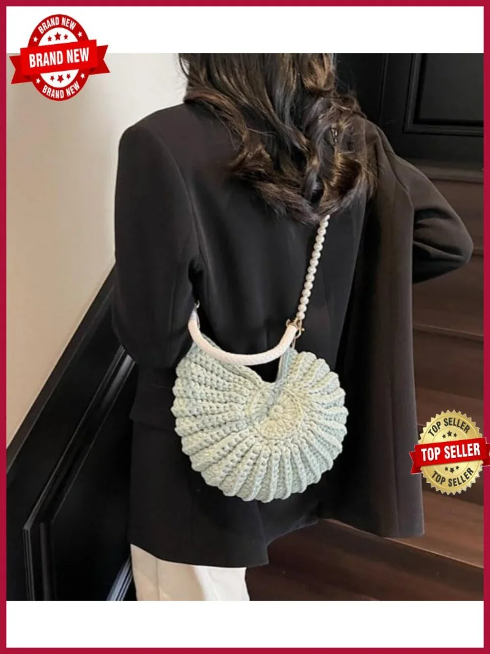 Handmade Crochet Tote Bag Seashell Purse Boho Shell Handbag Crossbody Shoulder